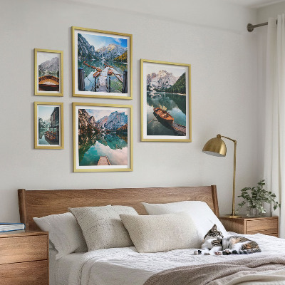Set 5 slik v okvirju Leseni čolni ob mirnih jezerih