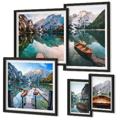 Set 5 slik v okvirju Leseni čolni ob mirnih jezerih