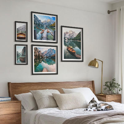 Set 5 slik v okvirju Leseni čolni ob mirnih jezerih