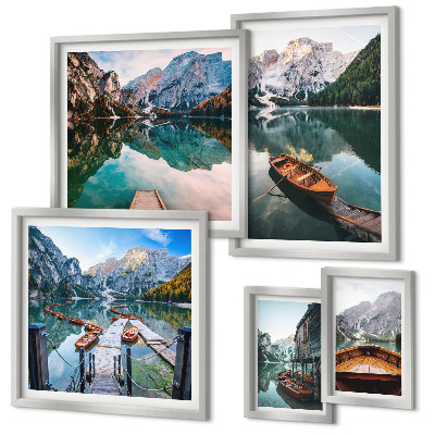 Set 5 slik v okvirju Leseni čolni ob mirnih jezerih