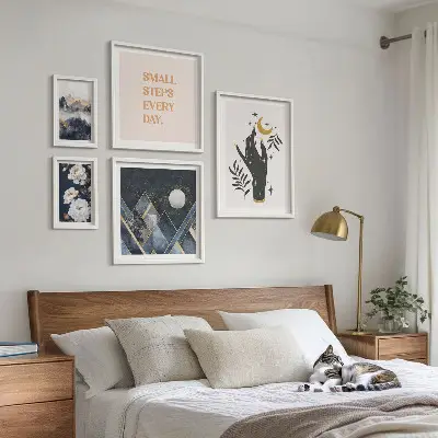Komplet ujemajočih se slik v boho stilu z motivi narave in sporočili