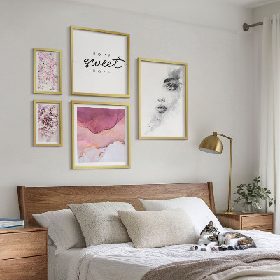 Set 5 slik v okvirju Ženski portreti, rože, pastel