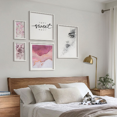 Set 5 slik v okvirju Ženski portreti, rože, pastel