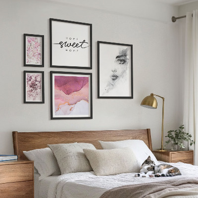 Set 5 slik v okvirju Ženski portreti, rože, pastel