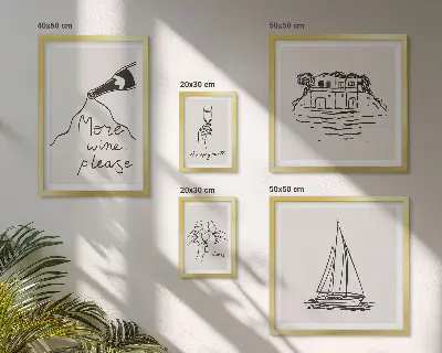 Komplet ujemajočih se slik elegantna grafika z motivom vina za sprostitev