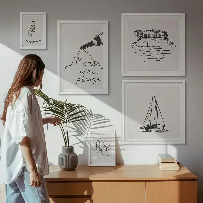 Komplet ujemajočih se slik elegantna grafika z motivom vina za sprostitev