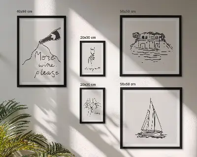 Komplet ujemajočih se slik elegantna grafika z motivom vina za sprostitev