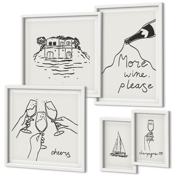Set 5 slik v okvirju Elegantne ilustracije nazdravljanja z vinom
