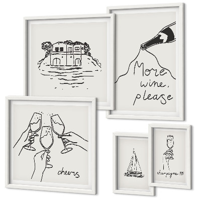 Set 5 slik v okvirju Elegantne ilustracije nazdravljanja z vinom
