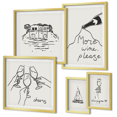 Set 5 slik v okvirju Elegantne ilustracije nazdravljanja z vinom