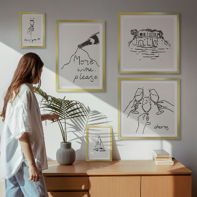 Set 5 slik v okvirju Elegantne ilustracije nazdravljanja z vinom