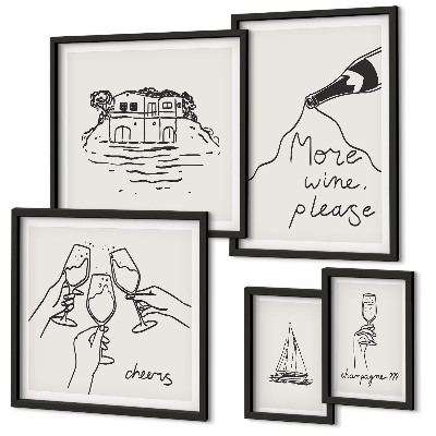 Set 5 slik v okvirju Elegantne ilustracije nazdravljanja z vinom