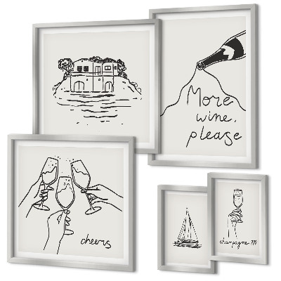 Set 5 slik v okvirju Elegantne ilustracije nazdravljanja z vinom