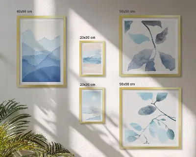 Komplet ujemajočih se slik minimalistična modra narava