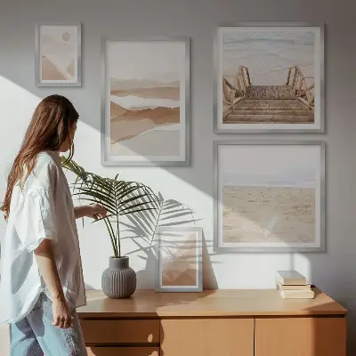 Poliptih v okvirju minimalistični motivi plaž in gora
