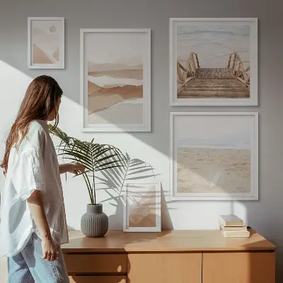 Poliptih v okvirju minimalistični motivi plaž in gora