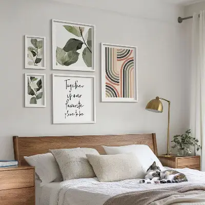 Komplet ujemajočih se slik elegantna geometrija s cvetličnimi poudarki