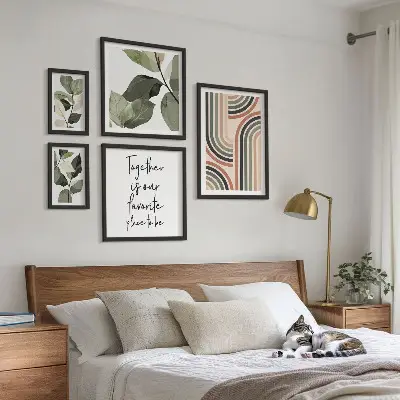 Komplet ujemajočih se slik elegantna geometrija s cvetličnimi poudarki