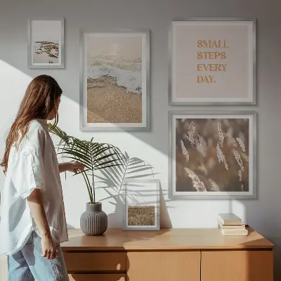 Poliptih v okvirju citati o življenju z motivi morske pokrajine