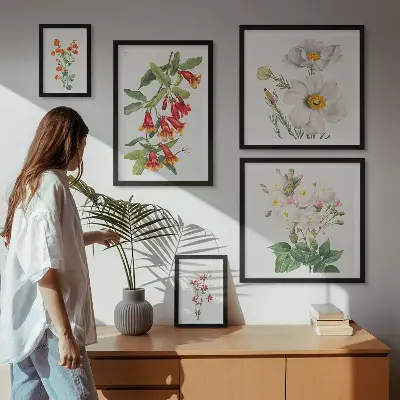 Cvetlične botanične ilustracije komplet ujemajočih se slik