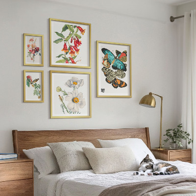 Set 5 slik v okvirju Rože metulji ptice starinski okraski