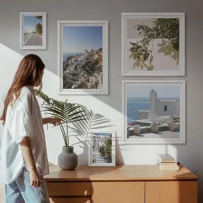 Slika na platnu Santorini poliptih v okvirju