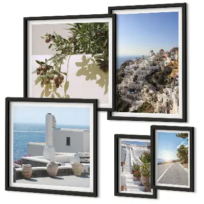 Slika na platnu Santorini poliptih v okvirju