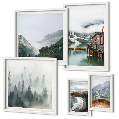 Set 5 slik v okvirju Gorske pokrajine, hiše, voda