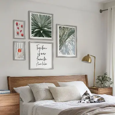 Komplet ujemajočih se slik v boho stilu z motivi rastlin, sadja in tropskega pridiha