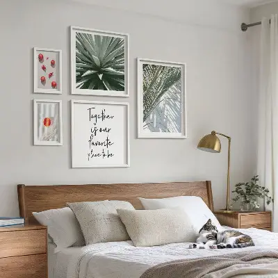 Komplet ujemajočih se slik v boho stilu z motivi rastlin, sadja in tropskega pridiha
