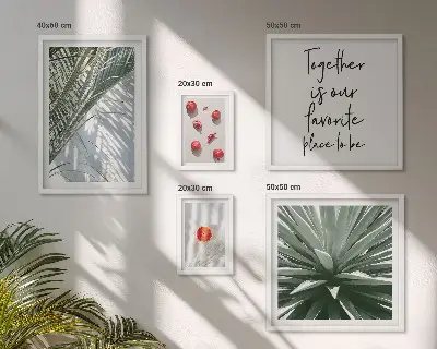 Komplet ujemajočih se slik v boho stilu z motivi rastlin, sadja in tropskega pridiha
