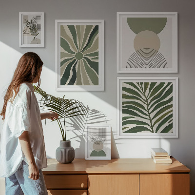 Set 5 slik v okvirju Elegantna grafika z zelenjem