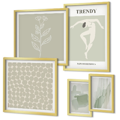 Set 5 slik v okvirju Elegantna grafika zelene teme