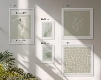 Komplet 5 slik v okvirju elegantna grafika z zelenimi motivi