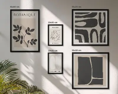 Elegantna abstraktna grafika rastlin komplet 5 slik v okvirju
