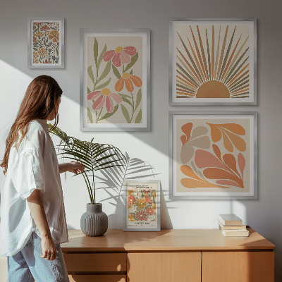 Set 5 slik v okvirju Geometrijsko cvetje v boho slogu