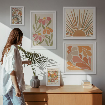 Set 5 slik v okvirju Geometrijsko cvetje v boho slogu