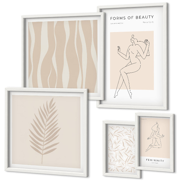 Set 5 slik v okvirju Elegantna grafika žensk in rastlin
