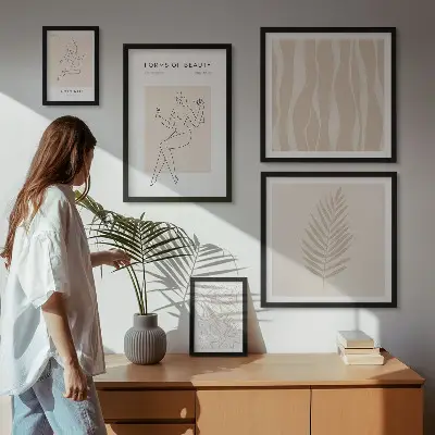 Komplet 5 slik v okvirju elegantna grafika z motivi žensk in rastlin
