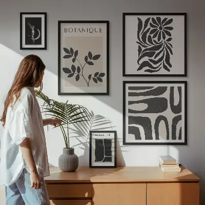 Poliptih s sodobnimi rastlinskimi motivi v okvirju
