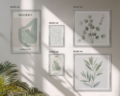 Poliptih v okvirju Elegantna rastlinska in abstraktna grafika