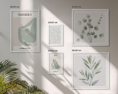 Poliptih v okvirju Elegantna rastlinska in abstraktna grafika