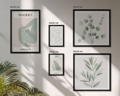Poliptih v okvirju Elegantna rastlinska in abstraktna grafika