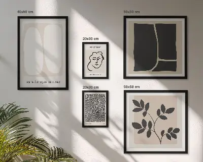 Komplet minimalističnih linijskih grafik ujemajoče se stenske dekoracije