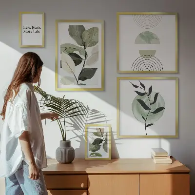 Komplet ujemajočih se slik elegantna grafika za notranjost z motivom rastlin