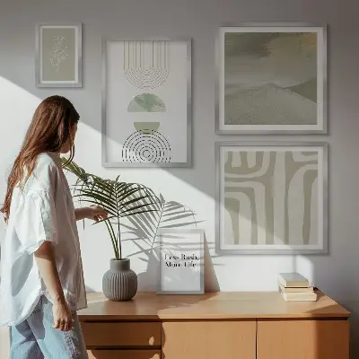 Poliptih Elegantna pastelna naravna grafika v okvirju