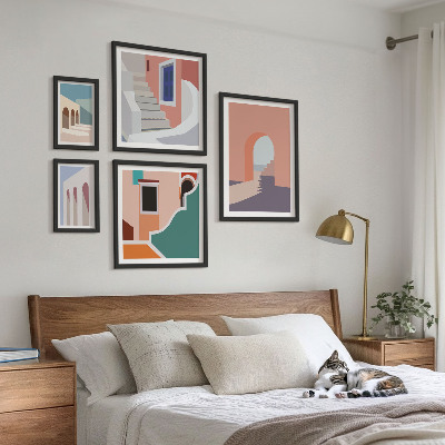 Poliptih v okvirju Pastelna arhitekturna grafika