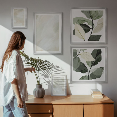 Set 5 slik v okvirju Svetle barve abstraktni boho