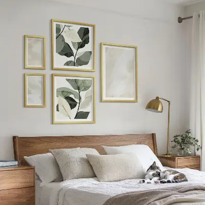 Komplet 5 slik v okvirju svetle abstraktne boho barve