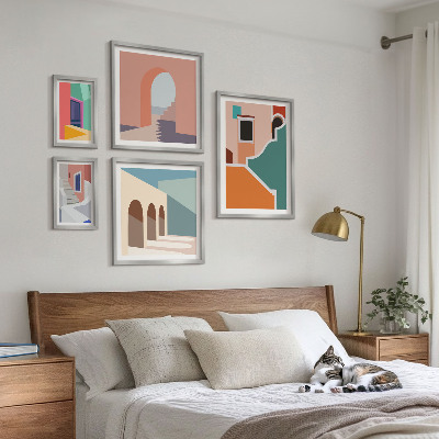 Komplet ujemajočih se slik Barvite ilustracije stavb